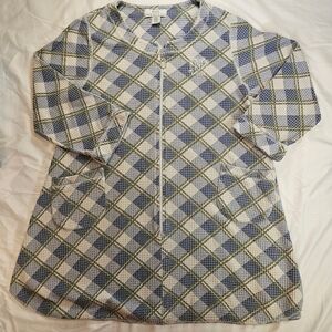 Karen Neuburger Womens Blue & Green Plaid Long Sleeve Zipper Robe Pajama Size Sm